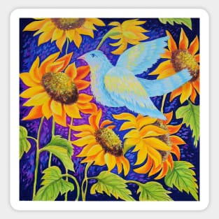 Dove in Sunflowers Illustration Art Sticker